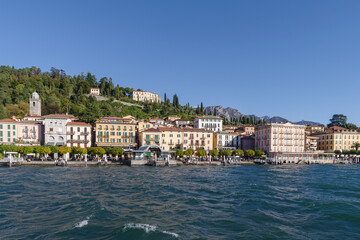Fototapeta na wymiar Bellagio Italian town with colorful houses, on the shore of Lake Como, Lombardy region, Italy