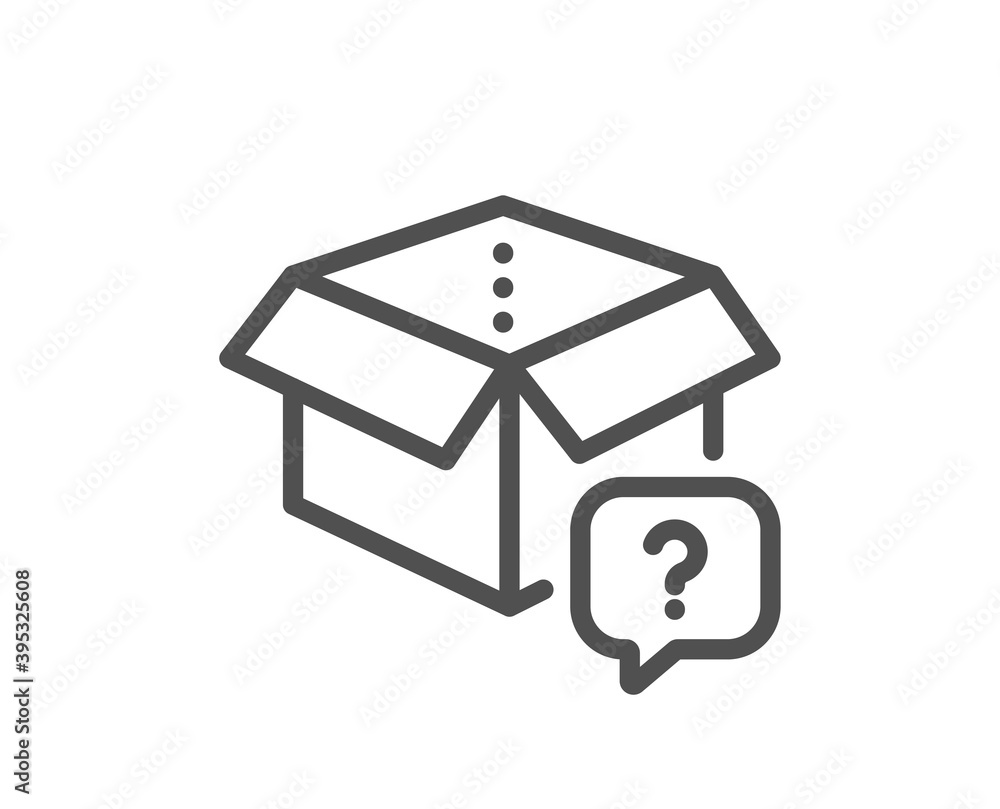 Poster secret package line icon. unknown delivery box sign. question mark symbol. quality design element. l