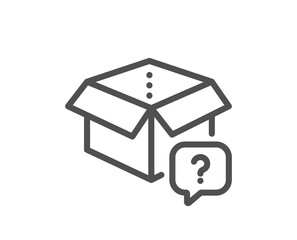 Secret package line icon. Unknown delivery box sign. Question mark symbol. Quality design element. Linear style secret package icon. Editable stroke. Vector