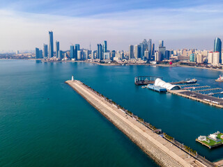 Naklejka premium Shandong Qingdao city coastline aerial photography