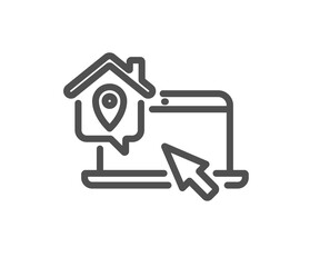 Work at home line icon. Freelance job sign. Remote office employee symbol. Quality design element. Linear style work home icon. Editable stroke. Vector