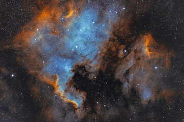 North America and Pelican nebula in hubble palette SHO