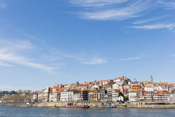 Fototapeta na wymiar Porto, Portugal. View of Porto town from the banks of the Douro.