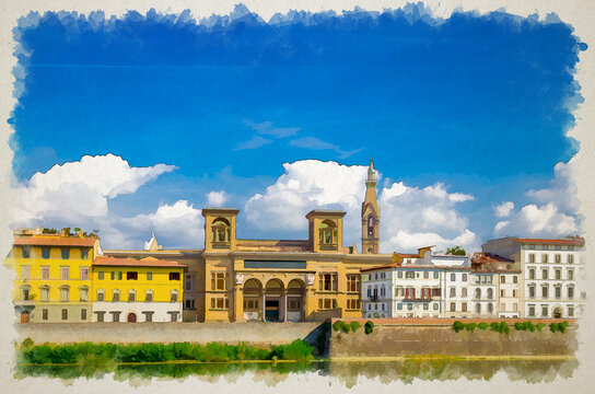 Watercolor drawing of Biblioteca Nazionale Centrale di Firenze National Library