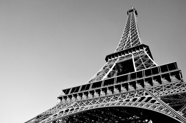 Eiffel Tower in Paris France. Black and White abstract Photography.