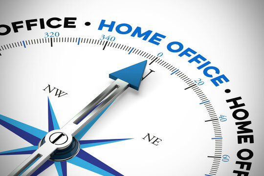 Home Office Business Konzept mit Kompass und Pfeil