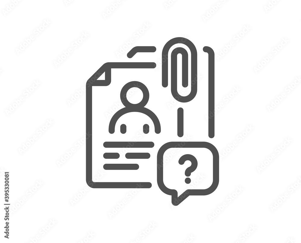 Poster search employee line icon. interview candidate sign. question mark symbol. quality design element. l