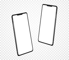 Smartphone with blank screen. Realistic cell phone can be a template for infographics or presentation of interface. Frame less smartphone perspective view. Vector Illustration UI UX design