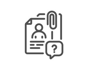 Fototapeta premium Search employee line icon. Interview candidate sign. Question mark symbol. Quality design element. Linear style search employee icon. Editable stroke. Vector