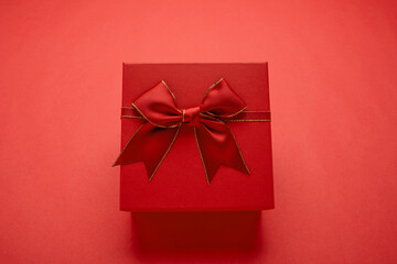 New Year gifts on red background
