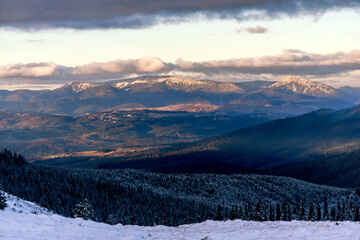 Fototapeta na wymiar Sunset in snowy Carpathians