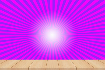 wood floor texture and sunburst background empty room for product display