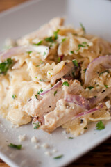 Pasta with meatballs, marinara sauce, Parmesan cheese and fresh Italian parsley. Classic American or Italian restaurant favorite. Homemade pasta with sauces, meats and cheeses.