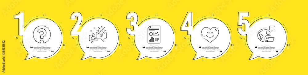 Poster idea, report document and smile chat line icons set. timeline process infograph. question mark sign.