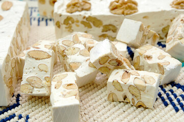 artisanal soft nougat factory of Tonara in the Sardinia region of Italy made with almonds and walnuts