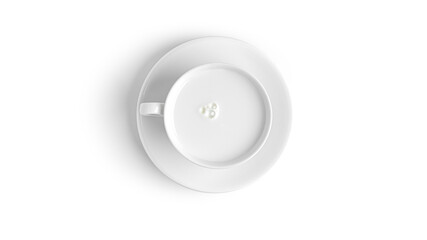 Cup with milk drink on a plate on a white background. High quality photo