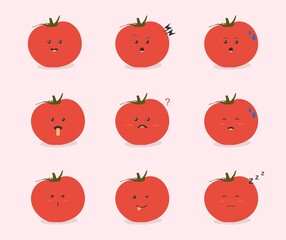 designs about cartoon tomatoes in various expressions