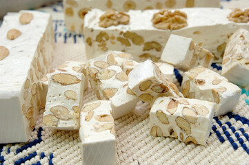 artisanal soft nougat factory of Tonara in the Sardinia region of Italy made with almonds and...
