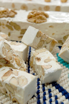 artisanal soft nougat factory of Tonara in the Sardinia region of Italy made with almonds and walnuts