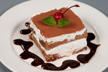 Tiramisu cake . Sweet Italian dessert