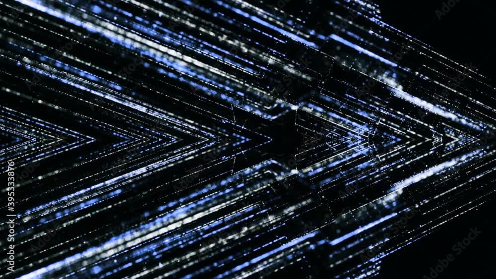 Poster shining lines move in shape of arrow. animation. shining cyberspace lines form angle. lines move in 