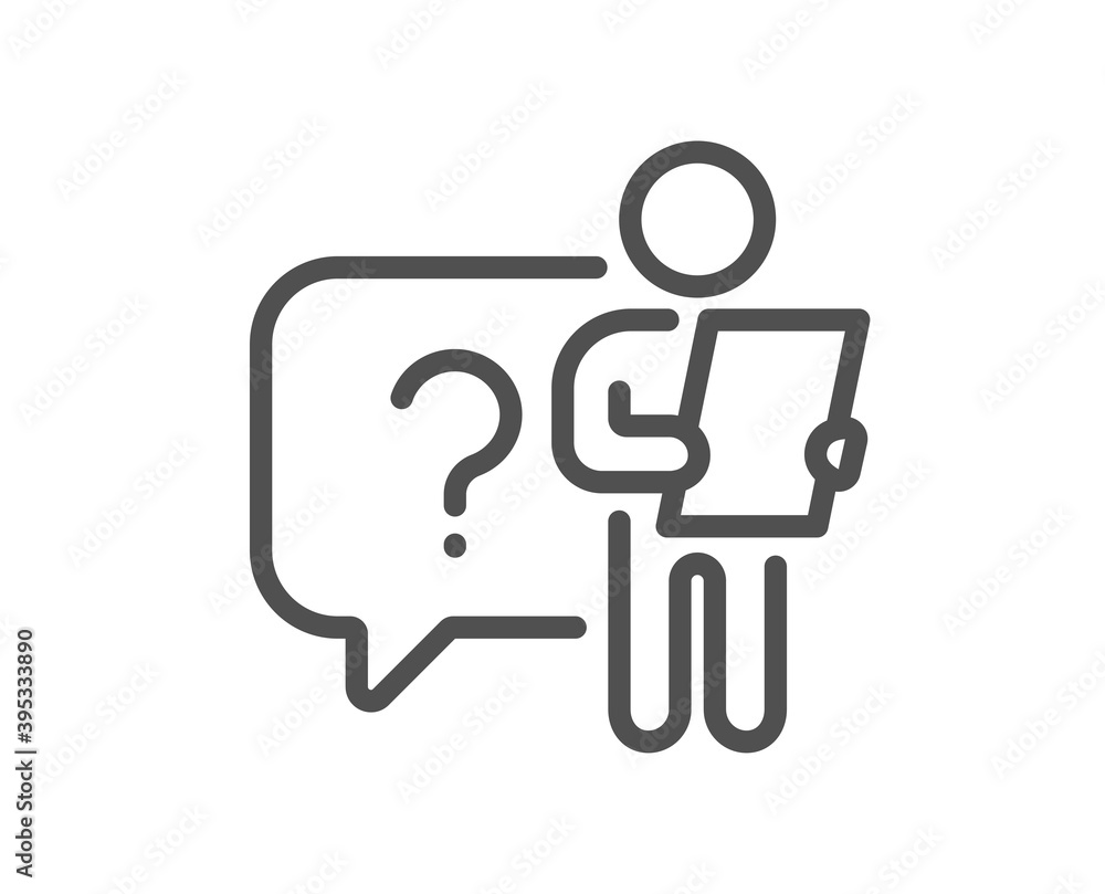 Poster search employee line icon. interview candidate sign. question mark symbol. quality design element. l