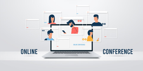 Video conference call. Online webinar. Vector illustration