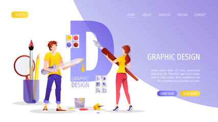 People drawing with pen and eyedropper in graphic editor. Graphic design, digital illustrator, vector artist, creativity concept. Vector illustration for banner, presentation, advertising, website.