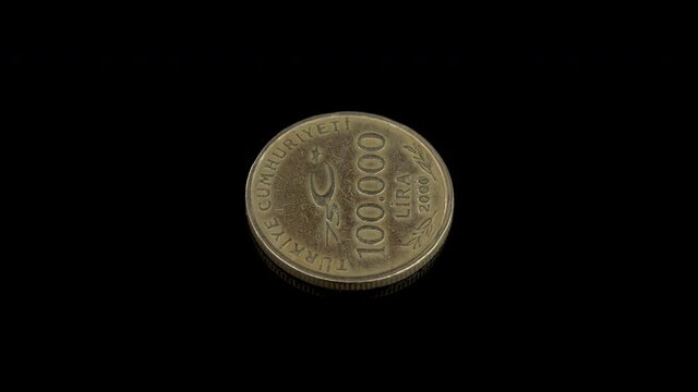 100000 lira coin 5th Anniversary of the Republic of Turkey, coined in the year 2000