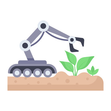 Autonomous Agricultural Robot Concept,  end effector Vector color Icon Design, Smart agriculture symbol on white background, Digital agriculture Sign, satellite farming stock illustration 