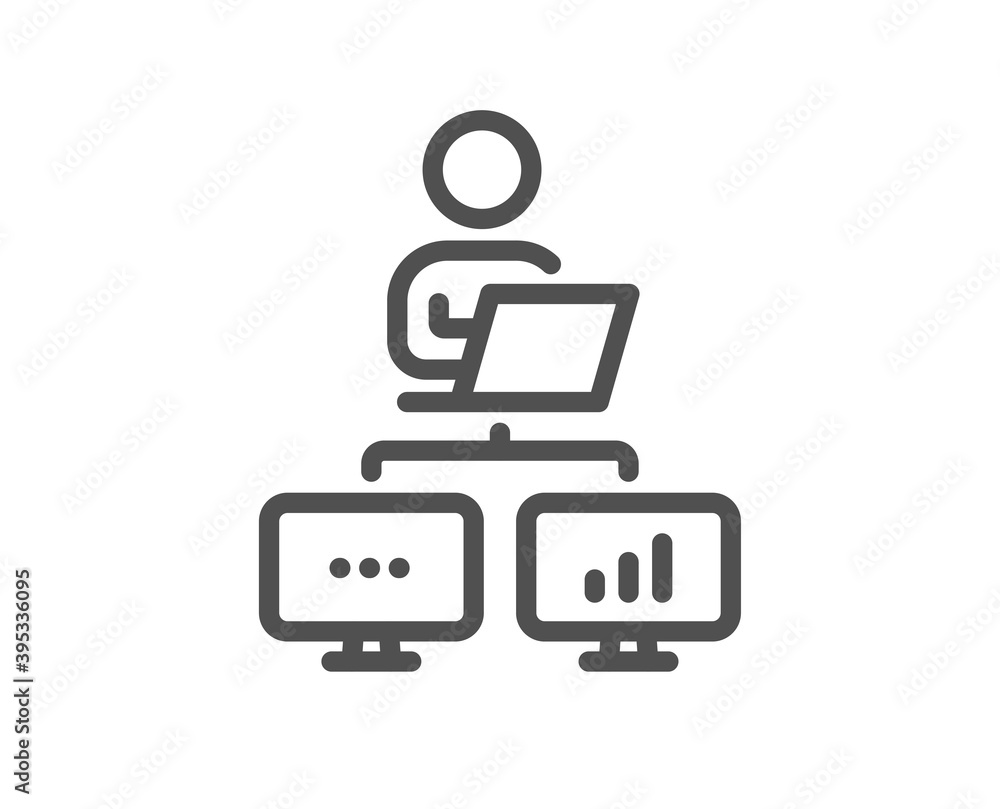 Poster work at home line icon. outsource job sign. remote office employee symbol. quality design element. l