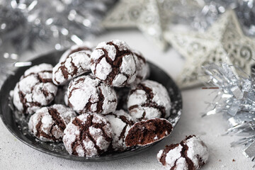 Homemade chocolate christmas crinkle cookies