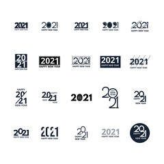 Set of 2021 happy new year signs. Collection of 2021 happy new year symbols. Vector illustration.