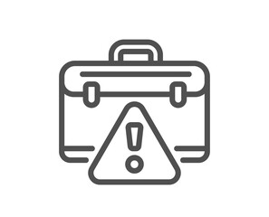 Warning briefcase line icon. Attention triangle sign. Caution diplomat symbol. Quality design element. Linear style warning briefcase icon. Editable stroke. Vector