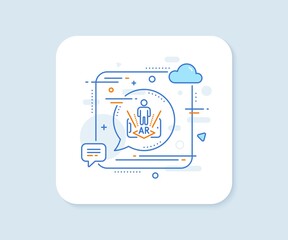 Augmented reality phone line icon. Abstract square vector button. VR simulation sign. 3d person symbol. Augmented reality line icon. Speech bubble concept. Vector