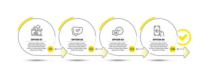 5g internet, Approved and 24h service line icons set. Timeline process infograph. Finance sign. Wireless technology, Chat message, Call support. Eur cash. Business set. Vector