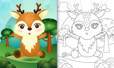 coloring book for kids with a cute deer character illustration