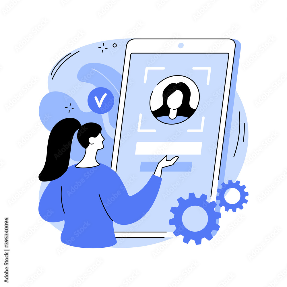 Poster verification technologies abstract concept vector illustration. verification process, data access, u