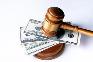 Judge gavel, dollars for business, finance, corruption, money, financial crimes