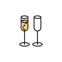 Two champagne glasses vector icon in minimalist style. Cute glasses with sparkling wine isolated on white background