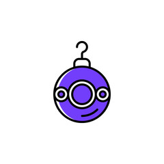 Christmas tree bauble vector icon for Christmas. Cute violet Christmas tree ball isolated on white background