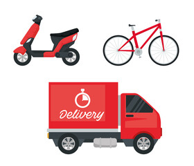 delivery service vehicles set icons vector illustration design
