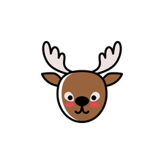 Deer head vector icon in trendy cartoon style for Christmas. Cute colorful Santa deer isolated on white background.