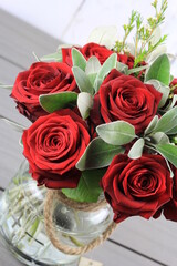 Luxury Red Rose Bouquet Dozen Valentine in Silver Wrap Wedding Gift 