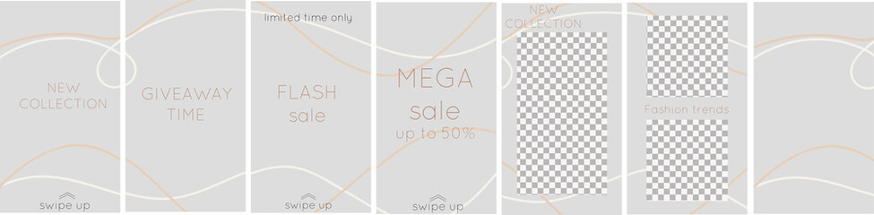 Set of vector abstract backgrounds fully complete for store. Design for social media, story, feed post. Doodle style.