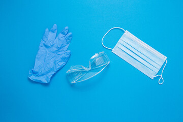 The inscription quarantine. The inscription quarantine. Blue medical mask.