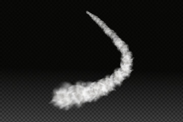 Smoke from space rocket launch or plane.Sky contrail rocket condensation trailing.Smoky effect after  flight airliner or aircraft.Realistic vector isolated set.
