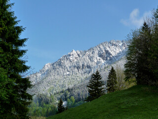Winter mountain hiking to Ochsensitz mountain, Bavaria, Germany