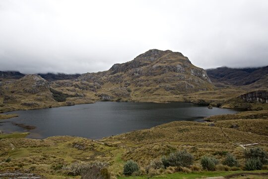 View of Cerro San Luis mountain 4.295 meters high and Lake Toreadora. Cajas National Park. Ecuador. South America.