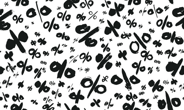 Seamless pattern with percent sign drawings, design element for sale banners, cards, vouchers and coupons